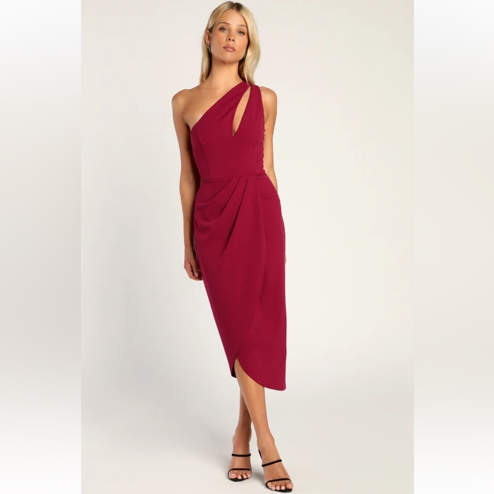 NWT ⚡️ Magenta One-Shoulder Cutout Asymmetrical Midi Dress
